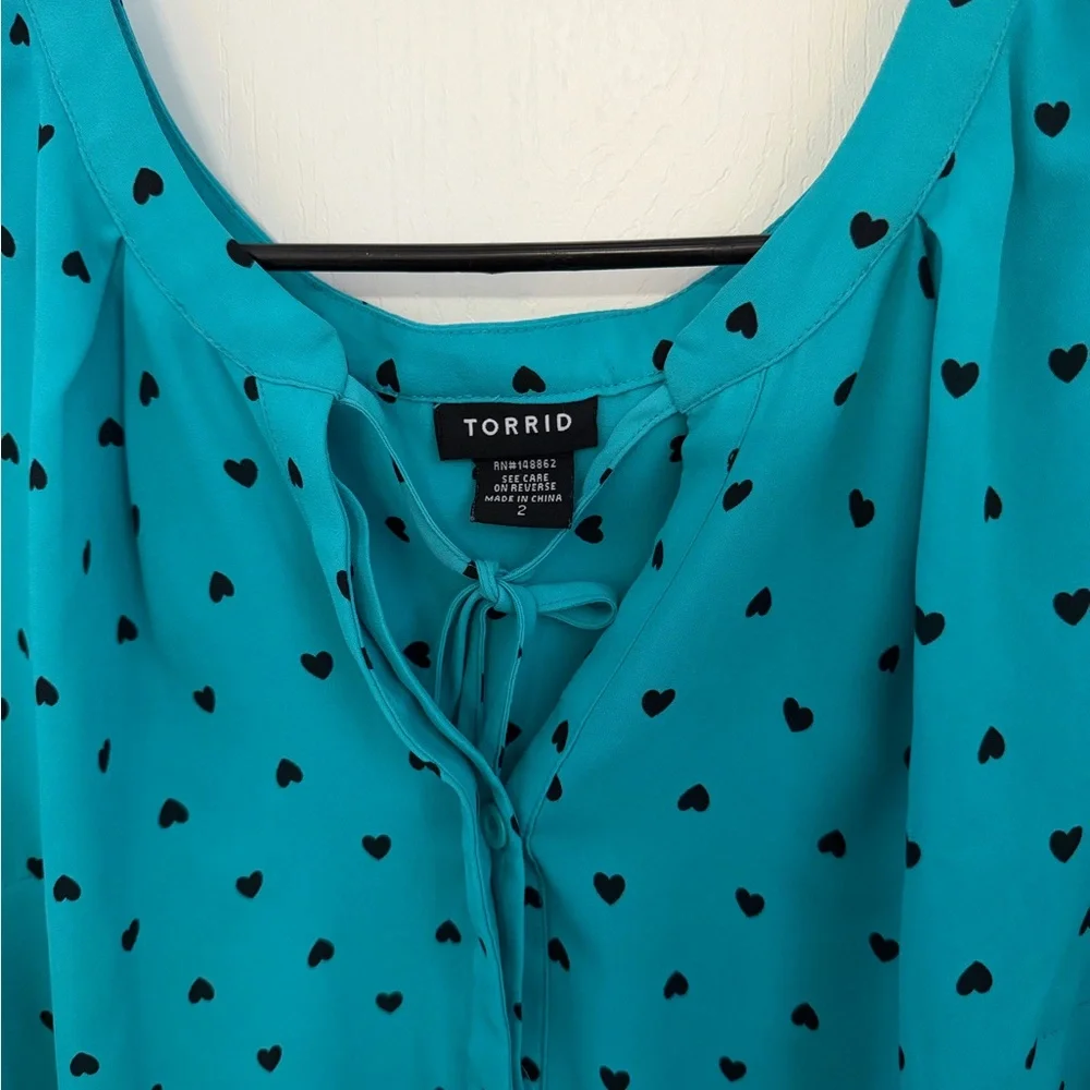 Torrid Teal Blouse with Black Accents - Picture 2 of 3